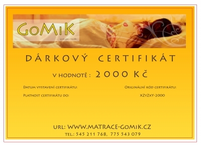 DÁRKOVÝ CERTIFIKÁT 2000 Kč